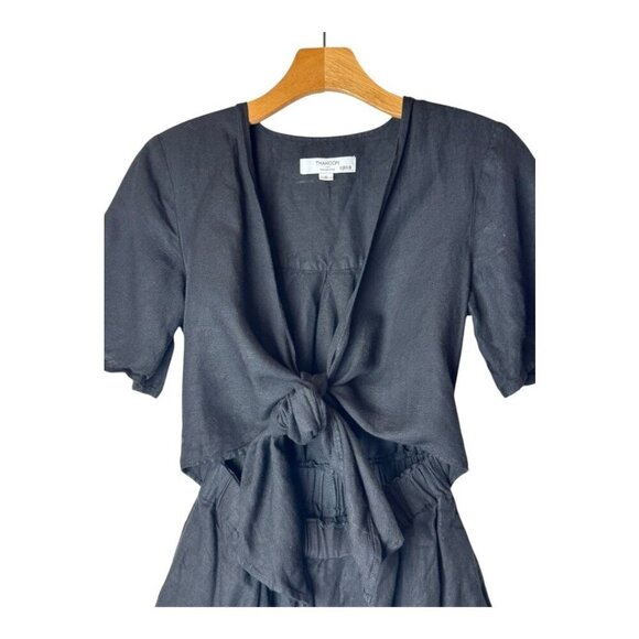 Thakoon Romper Women 0 Black Linen Blend Tie Waist Romper Lagenlook Gothic - Picture 4 of 9